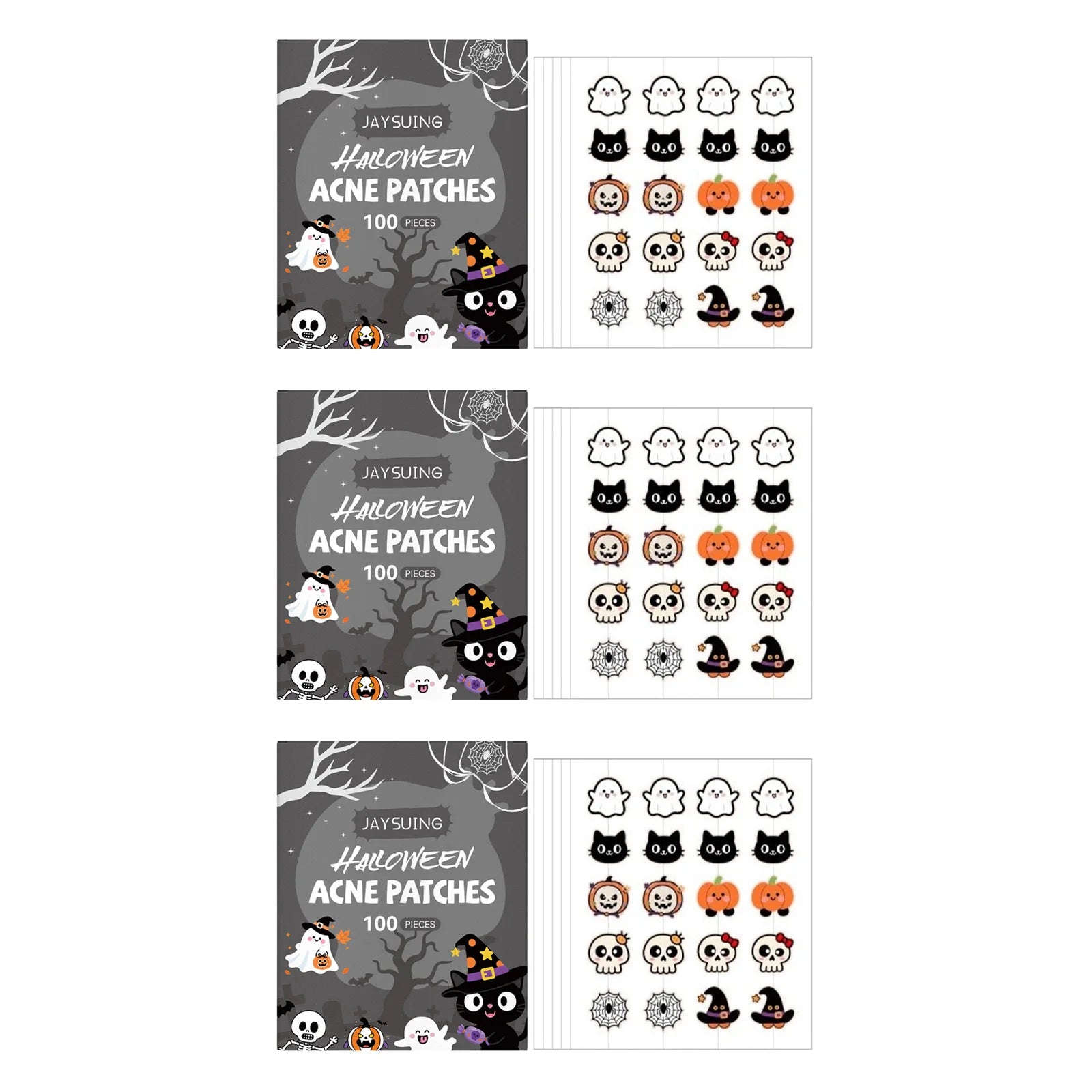Halloween Acne Patches 100pc – Pumpkin & Bat Spot Covers Acne Spot Patches Oasis Select 3 x 100pcs Boxed