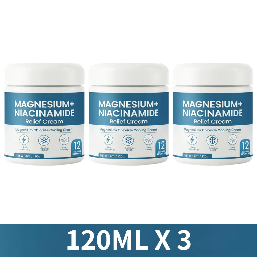 Nerve Relief Magnesium Cream With Niacinamide Moisturizing Hydrated Skin Repair Skin Barrier for Knees Joints Muscles Massage Oasis Select 120ML X 3