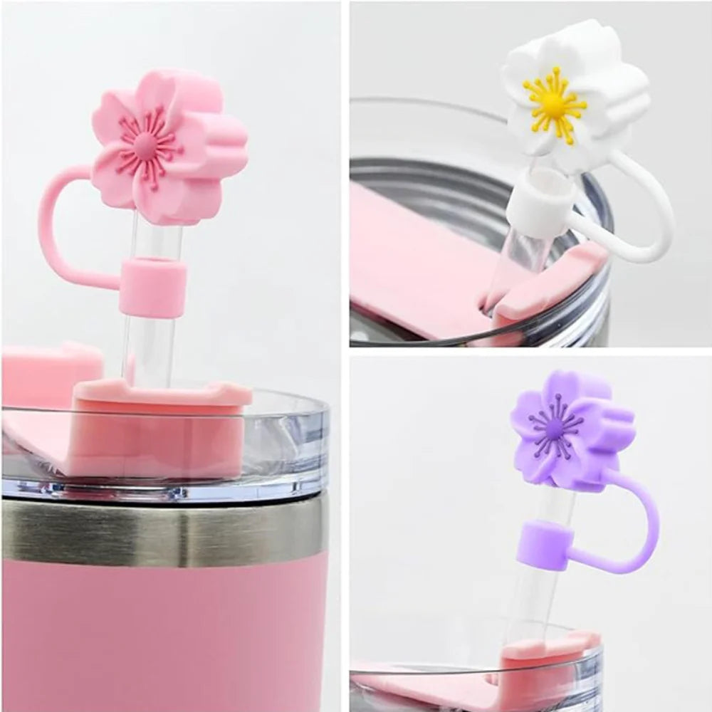 10mm/0.4in Flower Shape Straw Cover Compatible with Stanley 30&40 Oz Tumbler Soft Silicone Flower Straw Cover Straw Lid Oasis Select