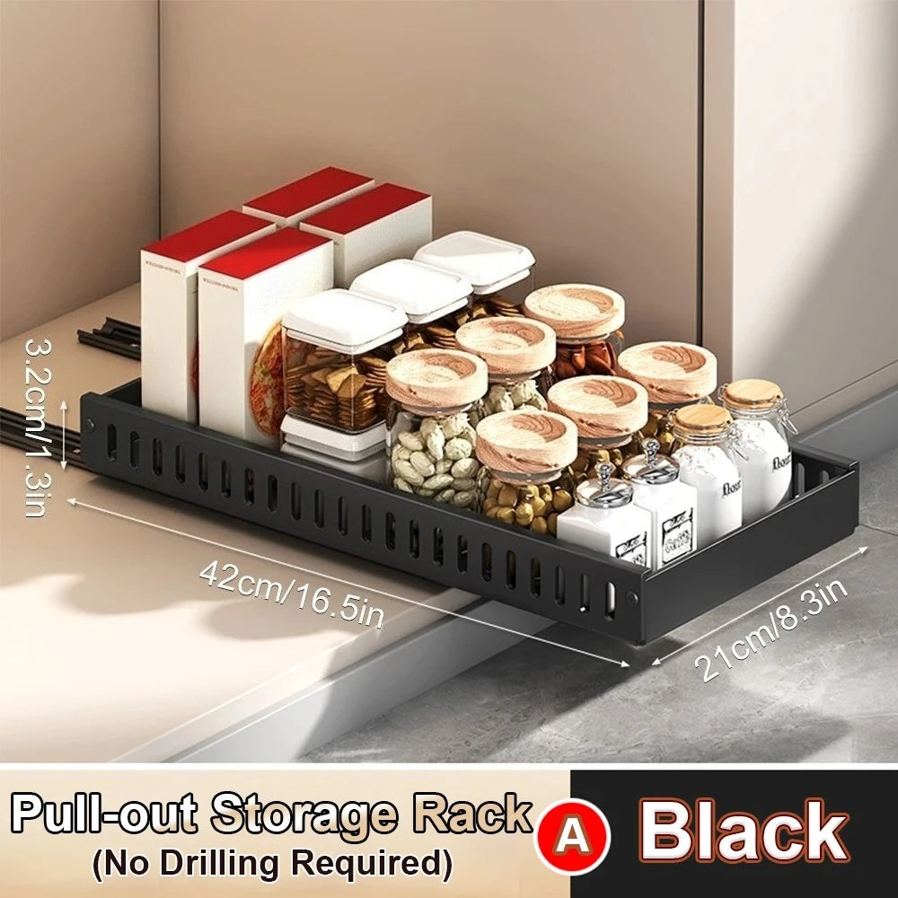 Pull out Pots and Pans Organizer Sliding Pot Lid Holder Kitchen Spice Rack Tableware Organizer Multifunctional Dish Drying Racks Oasis Select Black Storage rack