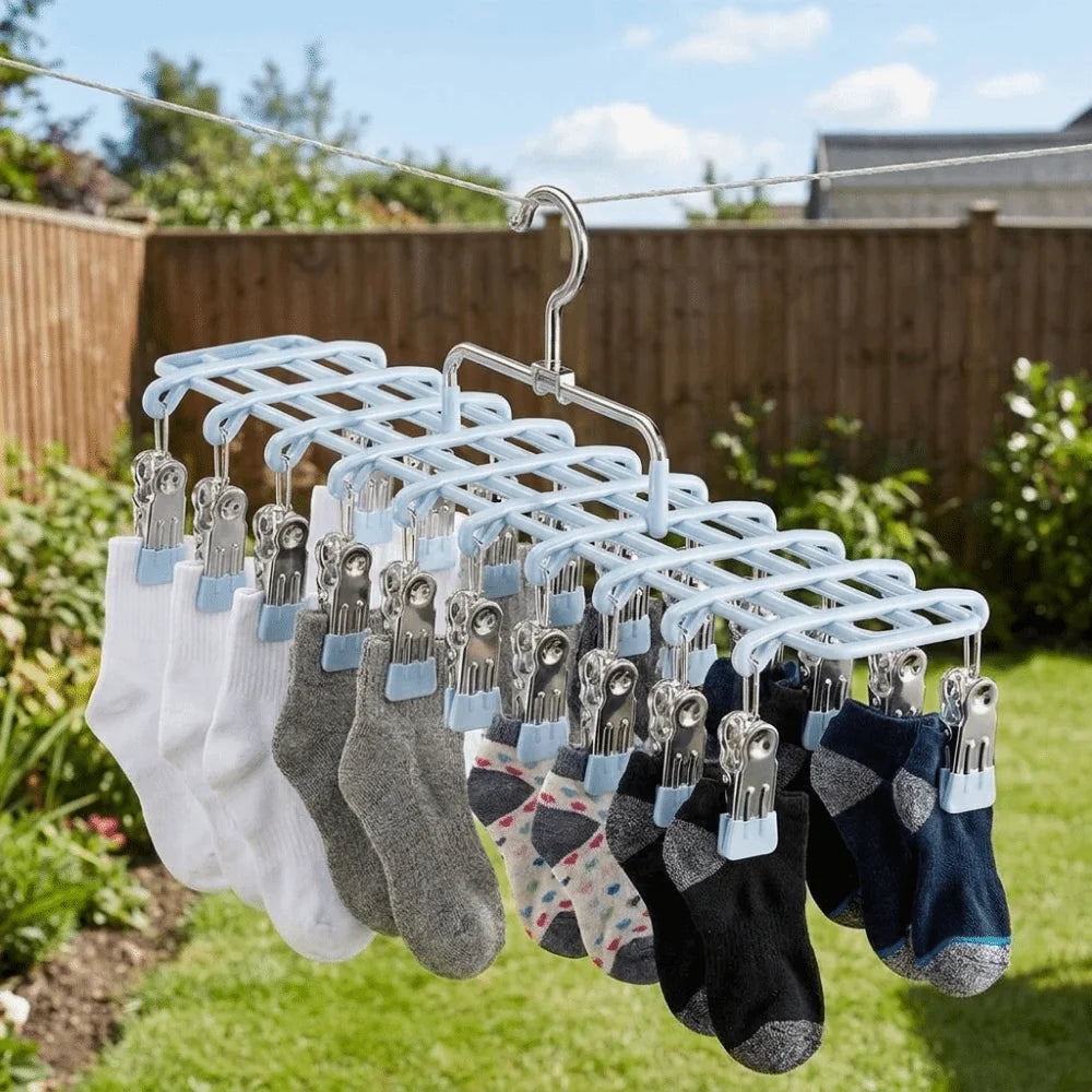 20-Clip Stainless Steel Sock Drying Rack – Rustproof & Windproof