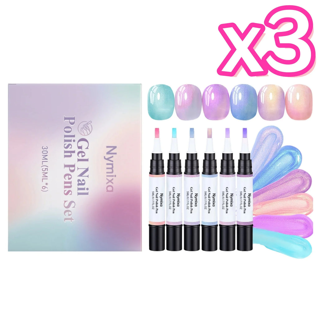 Macaron Color Nail Polish Pen Pearlescent High Pigment Easy Drawing Multi Pattern Creation Home Manicure Nail Gel Polish Pen Set Oasis Select 6pcs in boxed x 3