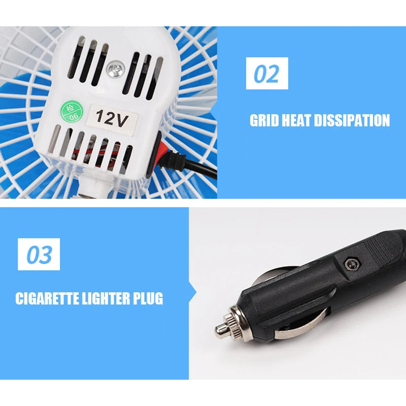 12/24V Car Mini Fan – 180° Rotating Low Noise Strong Airflow