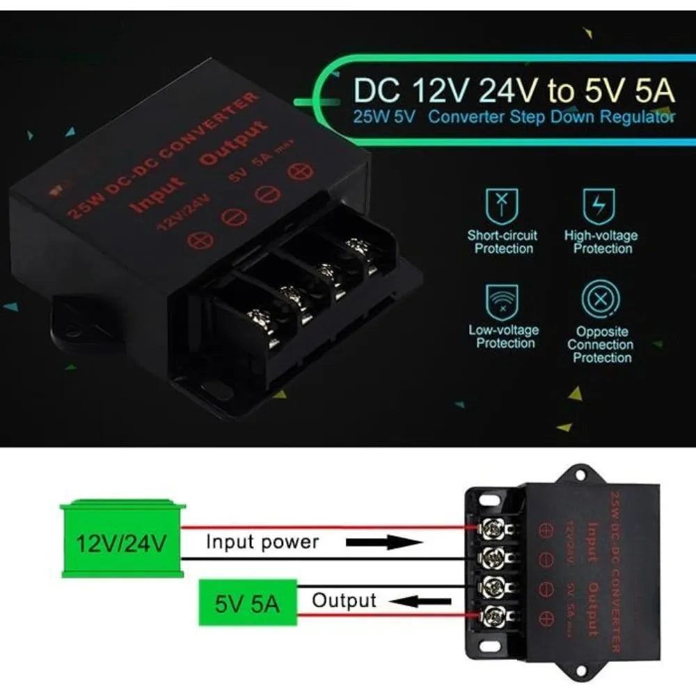 DC To DC 12V 24V To 5V 5A 25W Converter Step Down Regulator Regulated Power Supplies Transformer Converter For Railway Signals Oasis Select