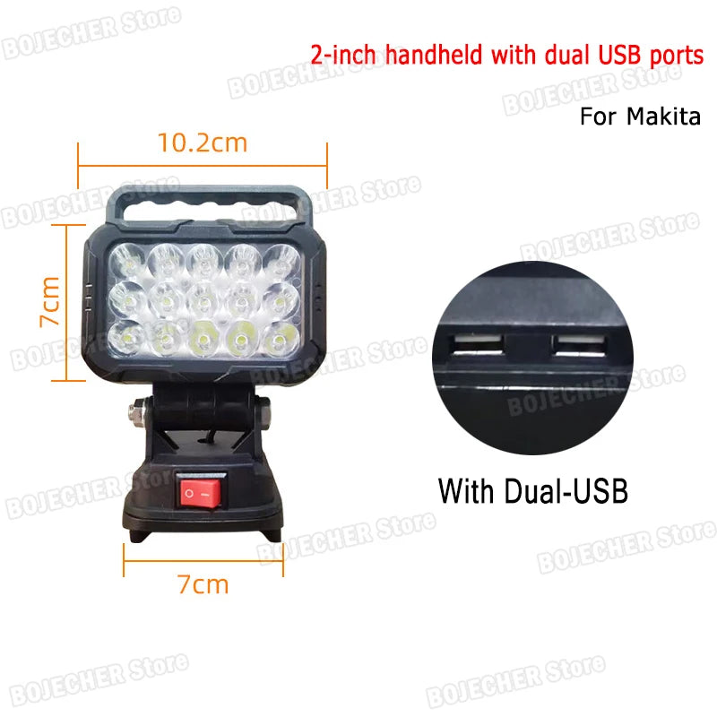 Cordless LED Working Light For Makita 18V Lithium Battery Outdoor Flashlight Camping Lamp Emergency Lighting Power Tools Parts Oasis Select 2in Handheld X USB