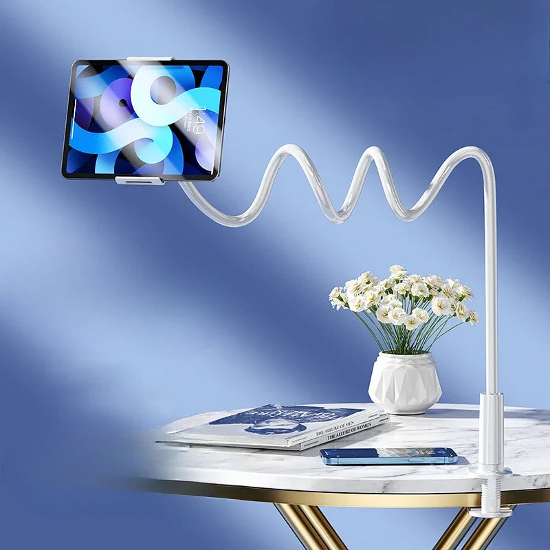 Lazy Bedside Desktop Live Foldable 70cm Mobile Phone Tablet Clip Stand Headrest Holder For iPad Samsung Tabs Xiaomi ASUS Oasis Select white