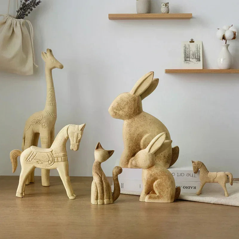 Creative DIY Painted Wooden Animal Sculptures - Horse, Rabbit, Cat, Giraffe- for decorative home accent Oasis Select