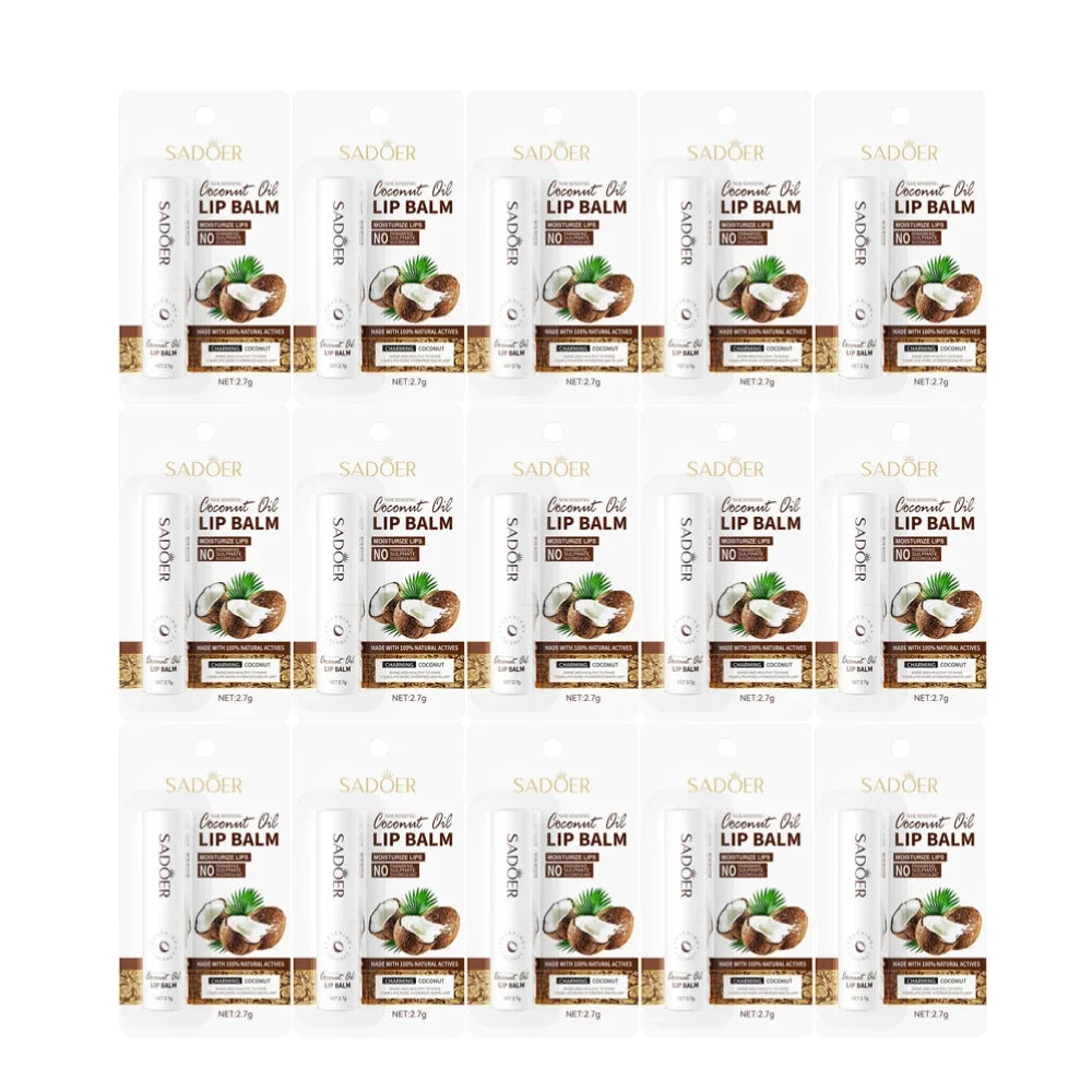 SADOER Coconut Lip Balm 2.7g – Moisturizing Daily Lip Care Coconut Lip Balm Oasis Select 15 Pcs