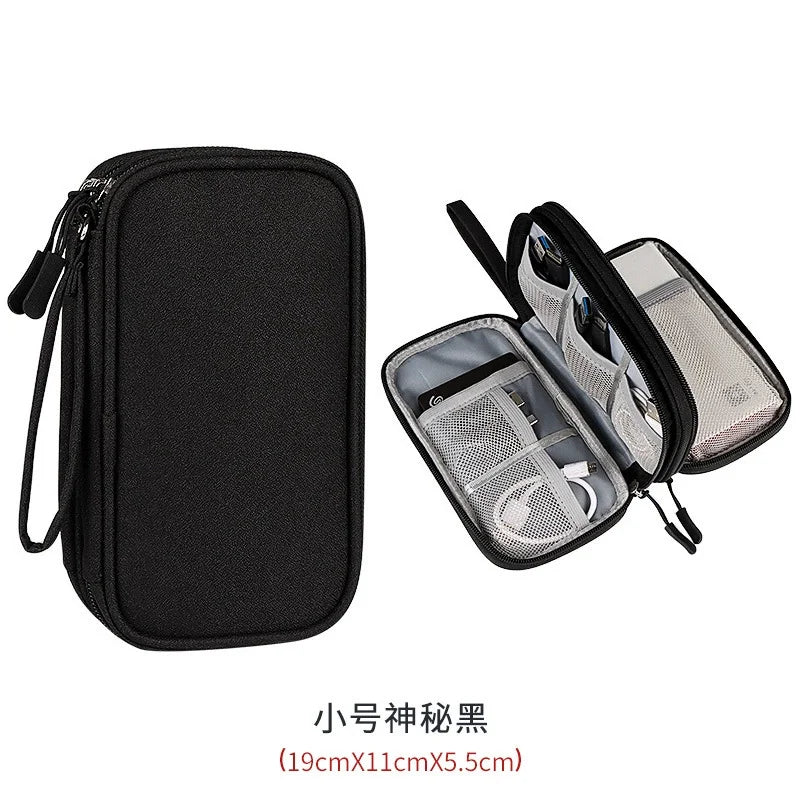 Multi-layer Digital Accessory Storage Bag Dust Proof Power Supply Hard Disk Protective Cover Power Bank Data Cable Storage Bag Oasis Select Double layered Black