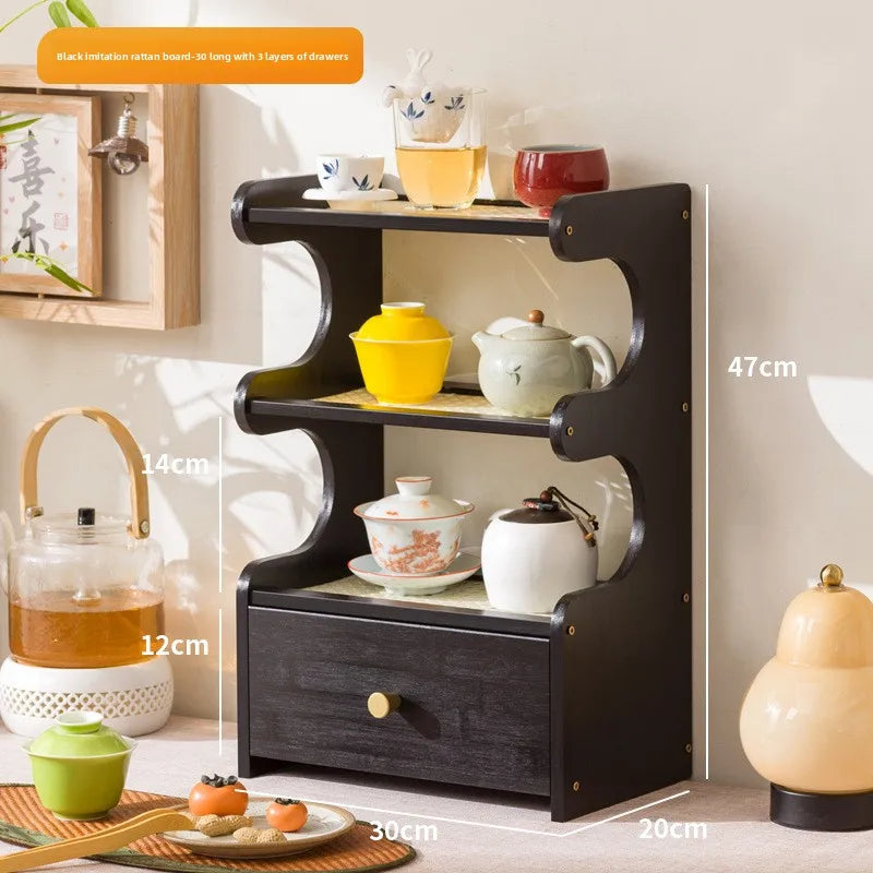 Desktop water cup shelf, shelf, modern simple new Chinese Bogu rack, with tea extraction set, teapot storage and placement rack Oasis Select Black 3-30 ST