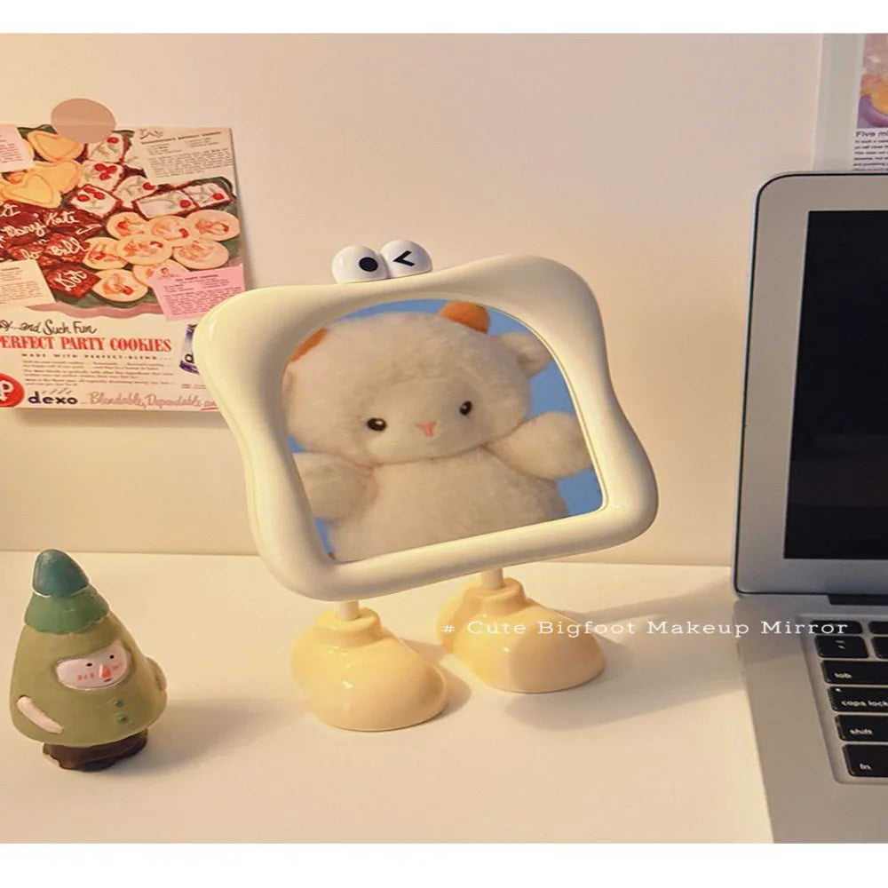 Cartoon Big Foot Tabletop Makeup Mirror Cute Long Legs Standing Vanity Mirror Aesthetic Dormitory Desktop Dressing Glass Mirror Oasis Select