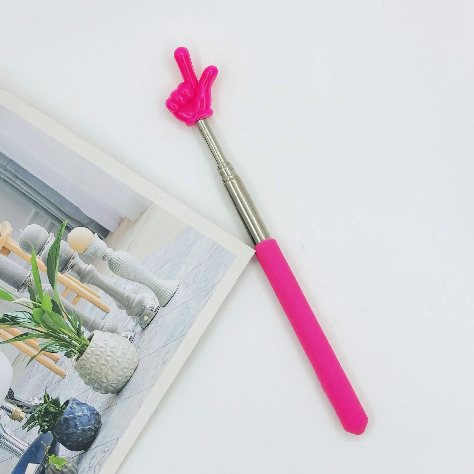 Retractable Teacher Pointer Finger Design StainlessSteel Telescopic School Teaching Pointer Stick Teacher Supplies For Classroom Oasis Select pink