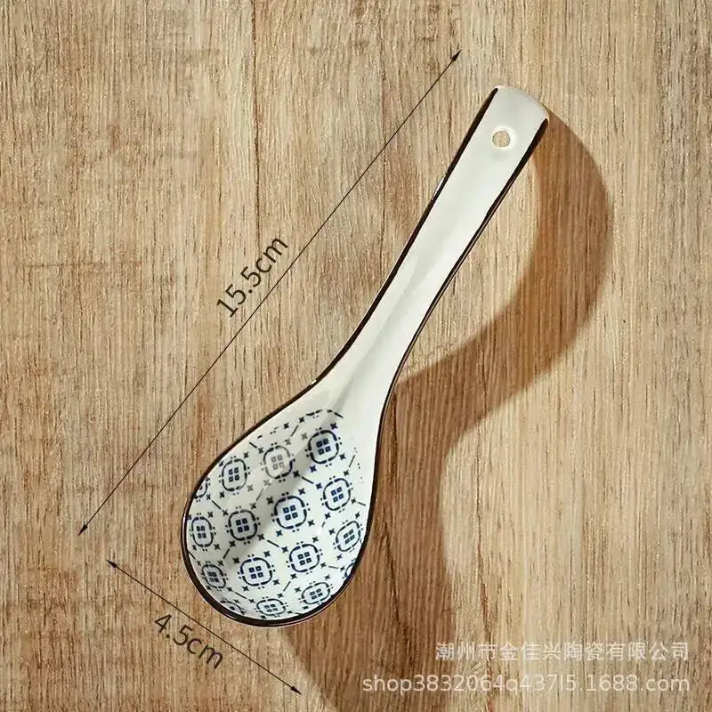 Japanese Blue And White Ceramic Spoon Extended Length For Drinking Soup Kitchen Cooking Utensil Oasis Select 6