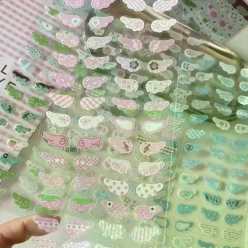 1/4Pcs Wings Love Strawberry Clover Star Sparkling Flash Film Stickers Phone Camera Vintage Scrapbooking Decoration Sticker Oasis Select
