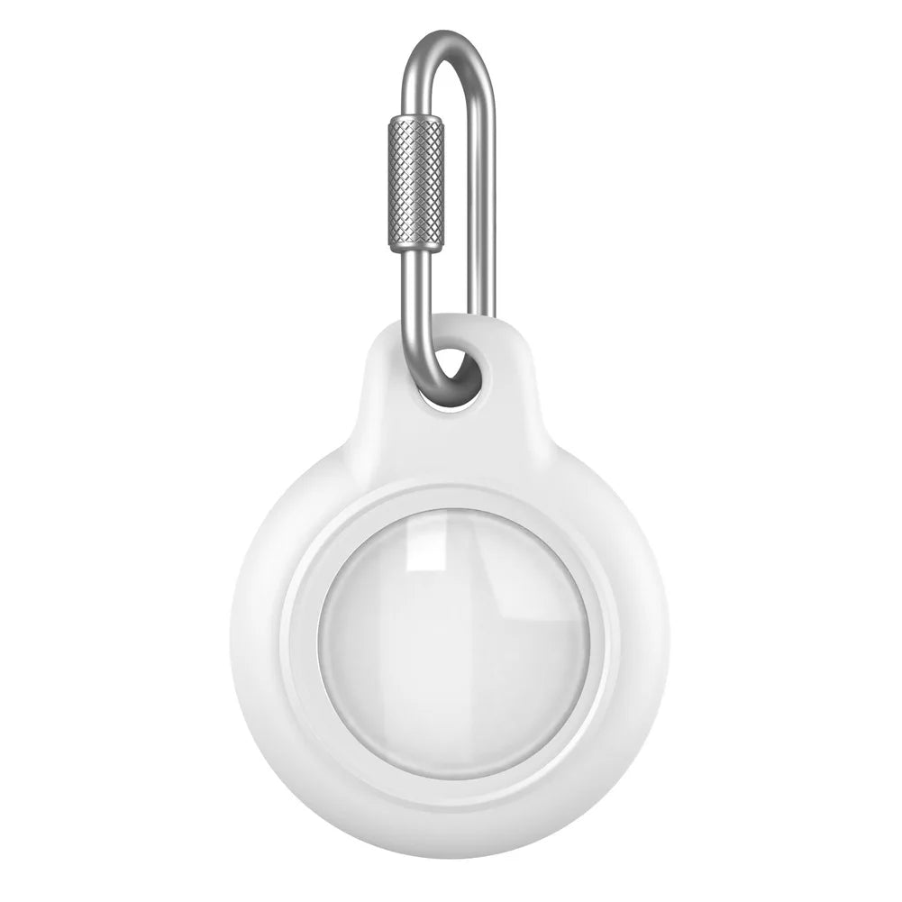 Compact ABS PC Shell Case for AirTag 2 Delivers Waterproof Coverage Drop Protection and Carabiner Clip for On-the-Move Use Oasis Select White