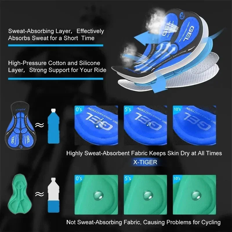 X-TIGER Bicycle Riding Underwear MTB Cycling Shorts 5D Gel Padded Bike Shorts Shock Absorption Breathable Men Cycling Underwear Oasis Select