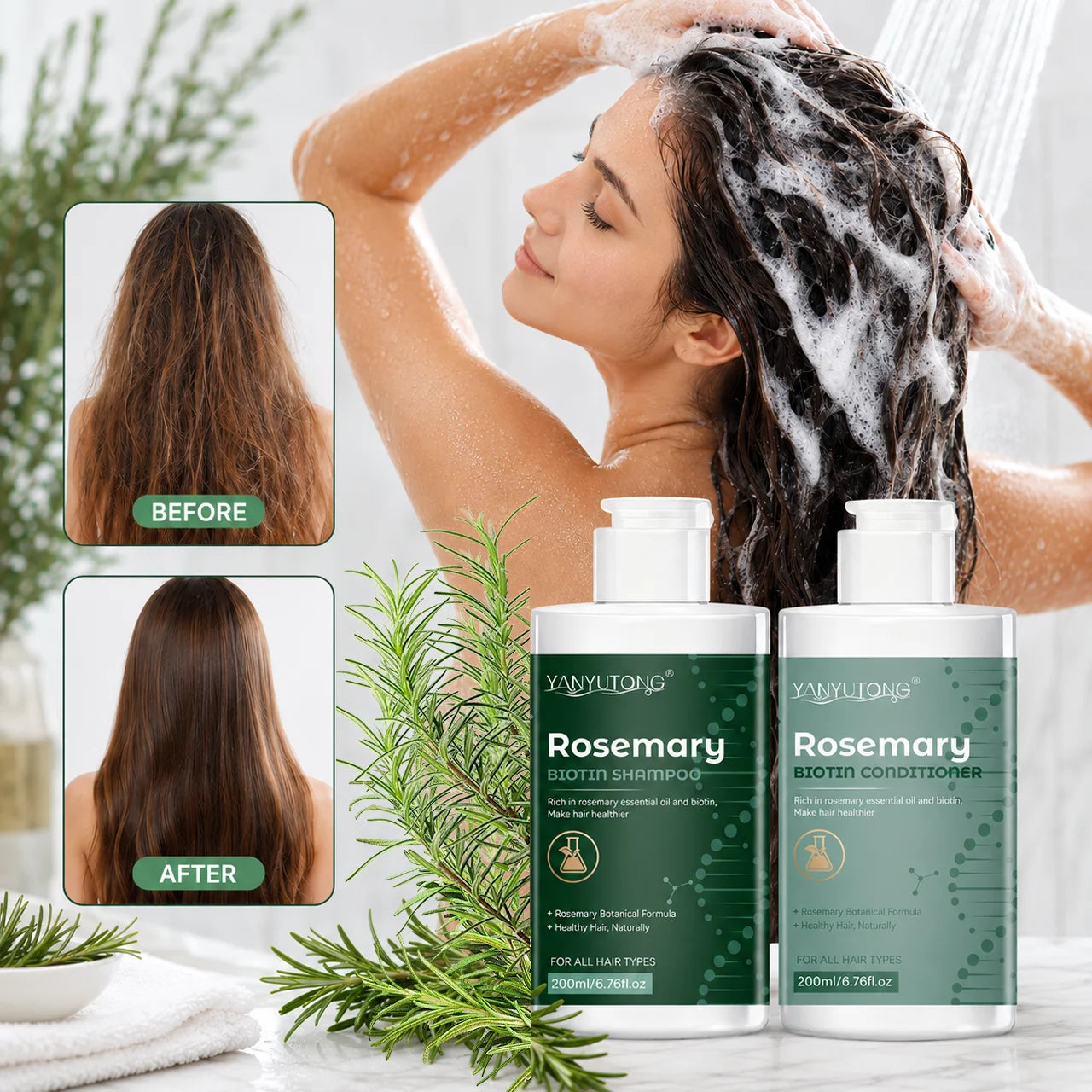 Rosemary shampoo and conditioner set – gentle cleansing, deep moisturizing, and softening effects. Oasis Select Nourishing
