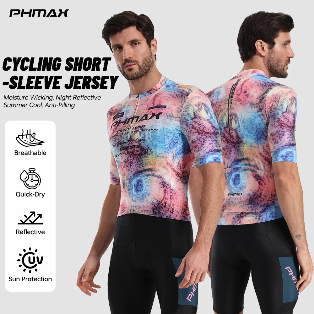 PHMAX Men's Bicycle Jerseys Short Sleeve Breathable Road Maillot Bicicleta Summer Quick Dry Pro Cycling Apparel With 3 Pockets Oasis Select