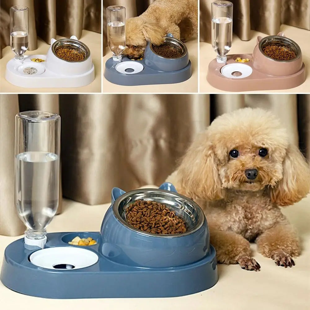 2-in-1 Cat Food & Water Bowl | Auto Refill Dry Wet Separation