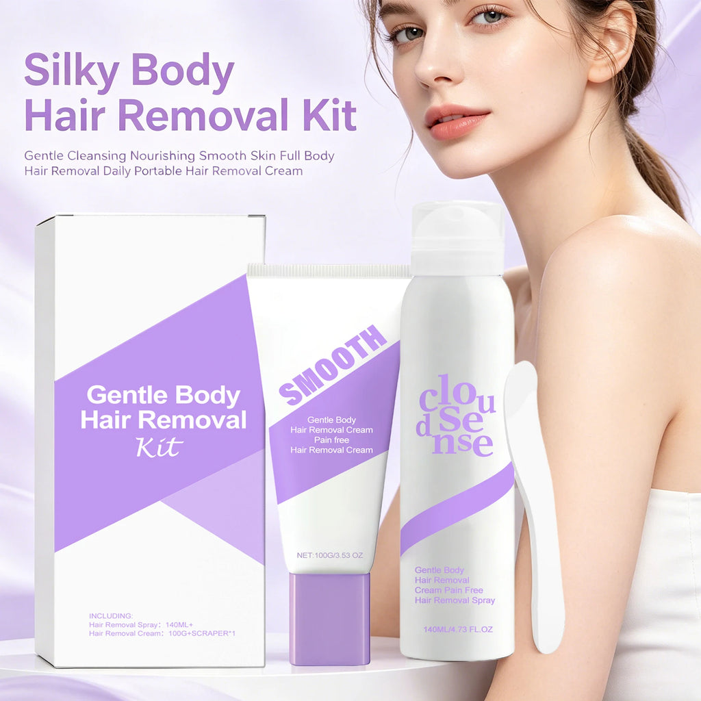Body Hair Removal Kit, 140ml Spray + 100g Cream with Scraper Painless Hair Remover for Arms, Legs, Underarms Area No Irritation Oasis Select