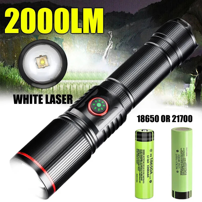 Portable Powerful LED Flashlight 2000LM Tactical Zoom Torch USB Rechargeable 18650 or 21700 Battery Camping Fishing Lantern Oasis Select