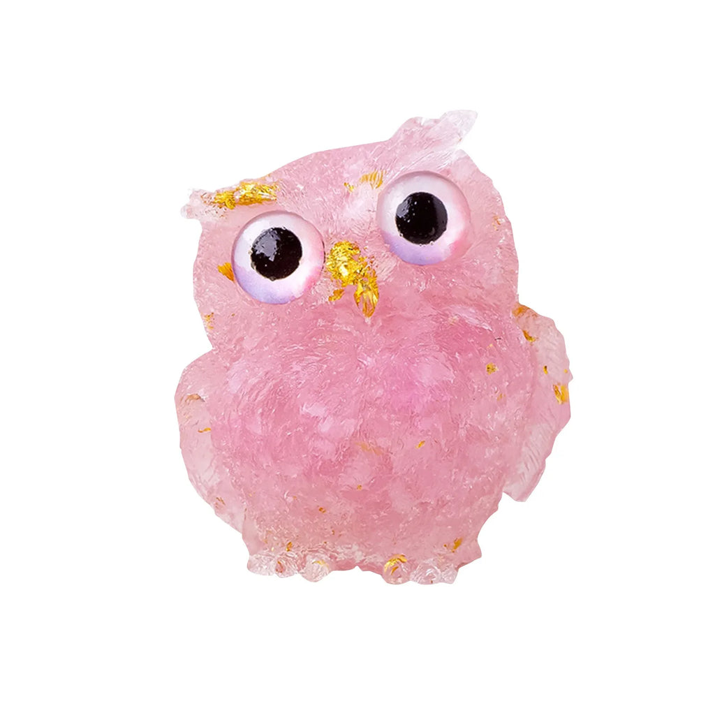 1PC Natural Owl Amethyst Rose Quartz Cute Animal Image Macadam Drip Glue Resin Owl Household Supplies Desktop Ornament Oasis Select
