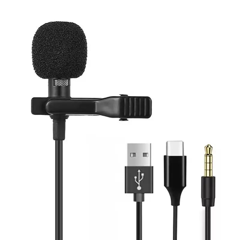 1.5m Mini Portable Lavalier Microphone Condenser Clip-on Lapel Mic Wired USB 3.5mm Type C Microphone For Laptop PC Camera Oasis Select