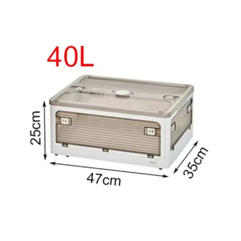 Large Capacity Storage Box with Lid Toys Books Food Sundries Organizer Foldable Car Storage Bin Closet Clothes Container Outdoor Oasis Select White 40L