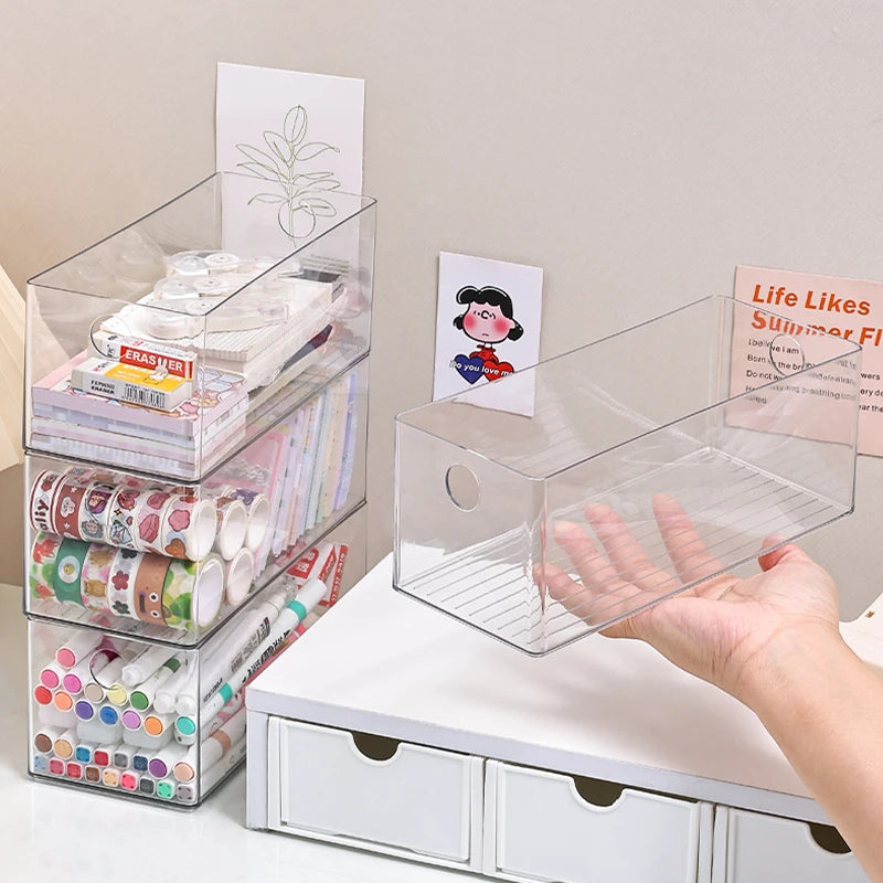 1pc/2pcs acrylic round hole foldable drawer stationery storage box desktop drawer office bedroom dormitory organizer box Oasis Select