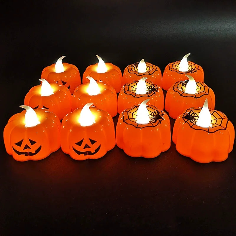 Flickering Flameless LED Pumpkin Light, Night Lamp, Ornaments, Holloween Party Decoration Supply, 2 Styles Oasis Select