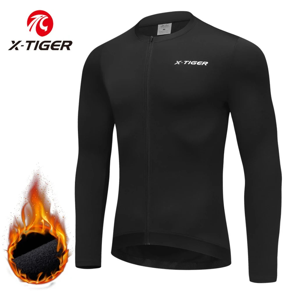 X-TIGER Men's Winter Cycling Jacket Thermal Fleece MTB Bike Shirt Ciclismo Long Sleeve Bicycle Jersey 사이클링 재킷 Oasis Select