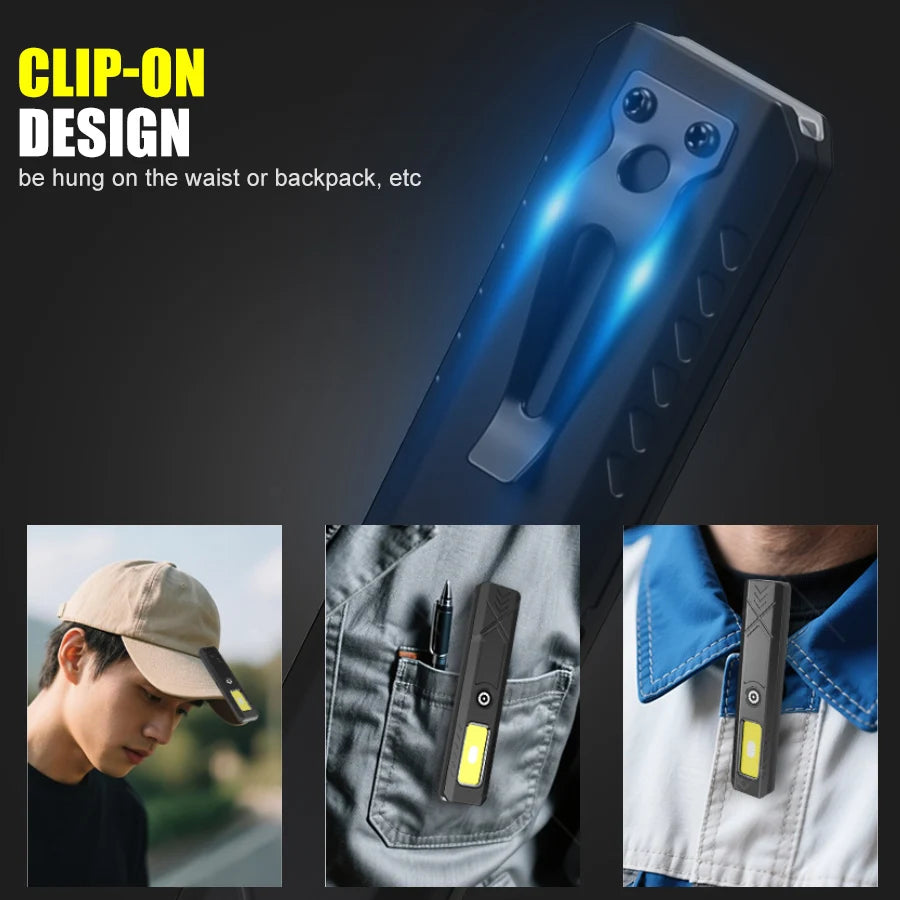 Mini EDC Flashlight USB Rechargeable – COB+LED, 6 Modes, Clip