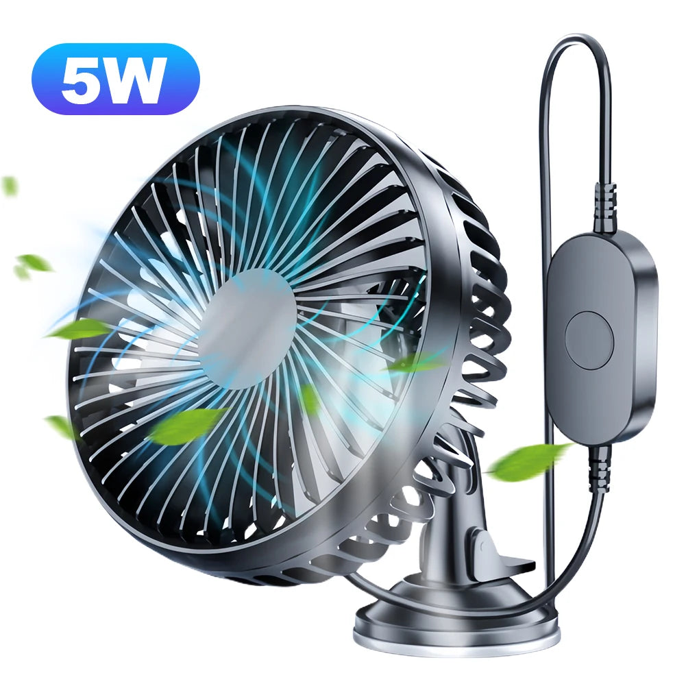 USB Car Dashboard Cooling Fan 12V/24V with Suction Cup Single Head Car Fan 360 Degree All-Round Auto Cooler for Car Truck SUV RV Oasis Select