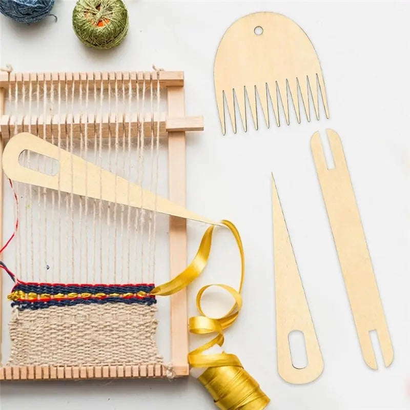 LIKE WISH 7Pack Wood Hand Loom Stick Set Include 1Pcs Wooden Shuttle 1Pcs Wood Weaving Comb Oasis Select