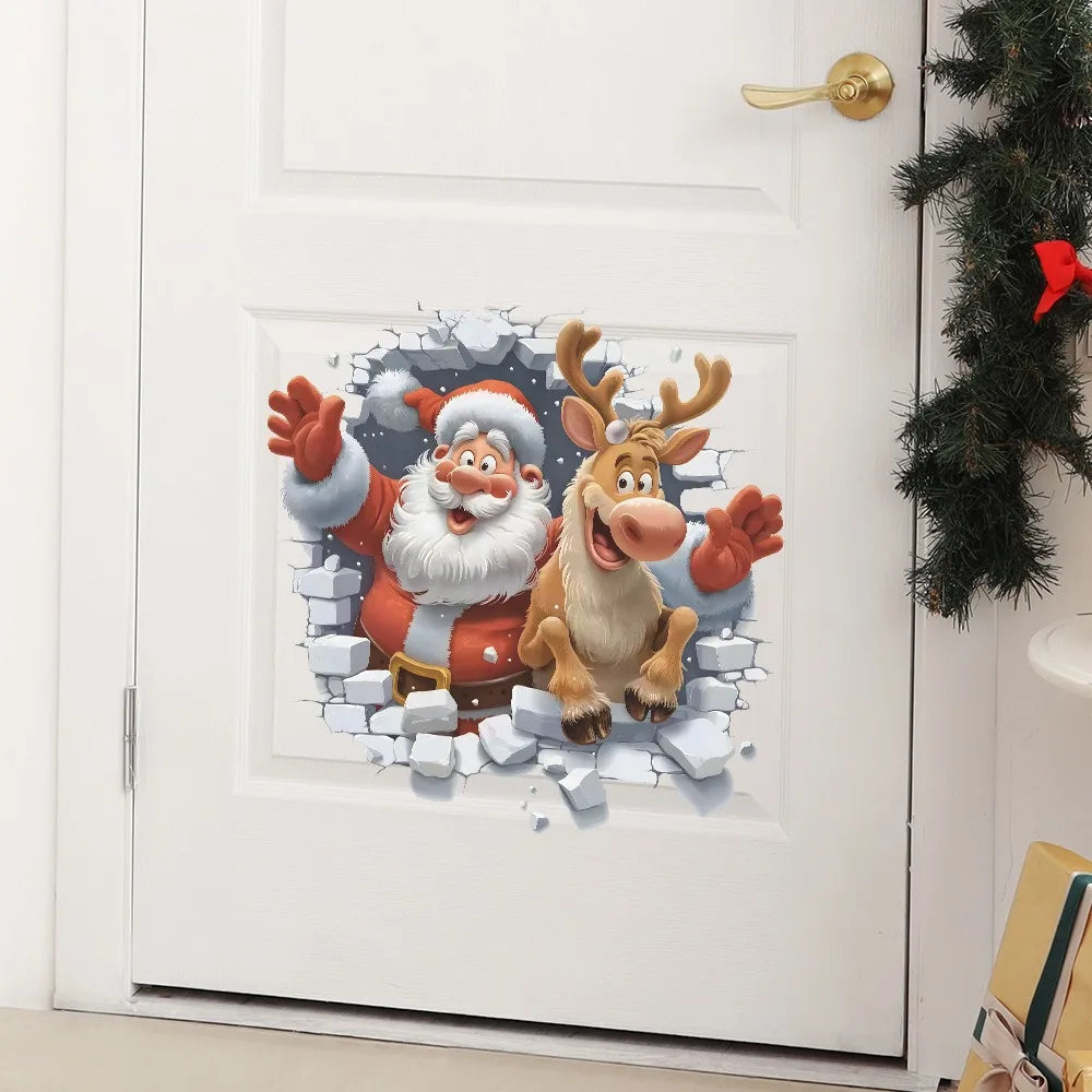 3D Santa & Reindeer Christmas Wall Stickers | Removable PVC