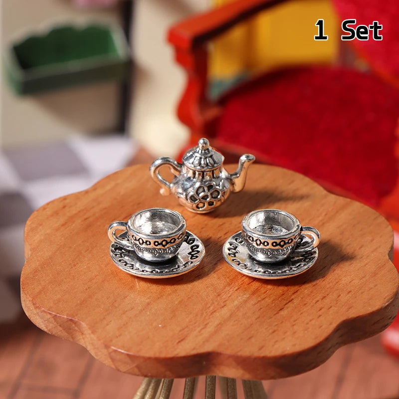 1:12 Dollhouse Miniature Metal Tea Set – Teapot Cup Saucer