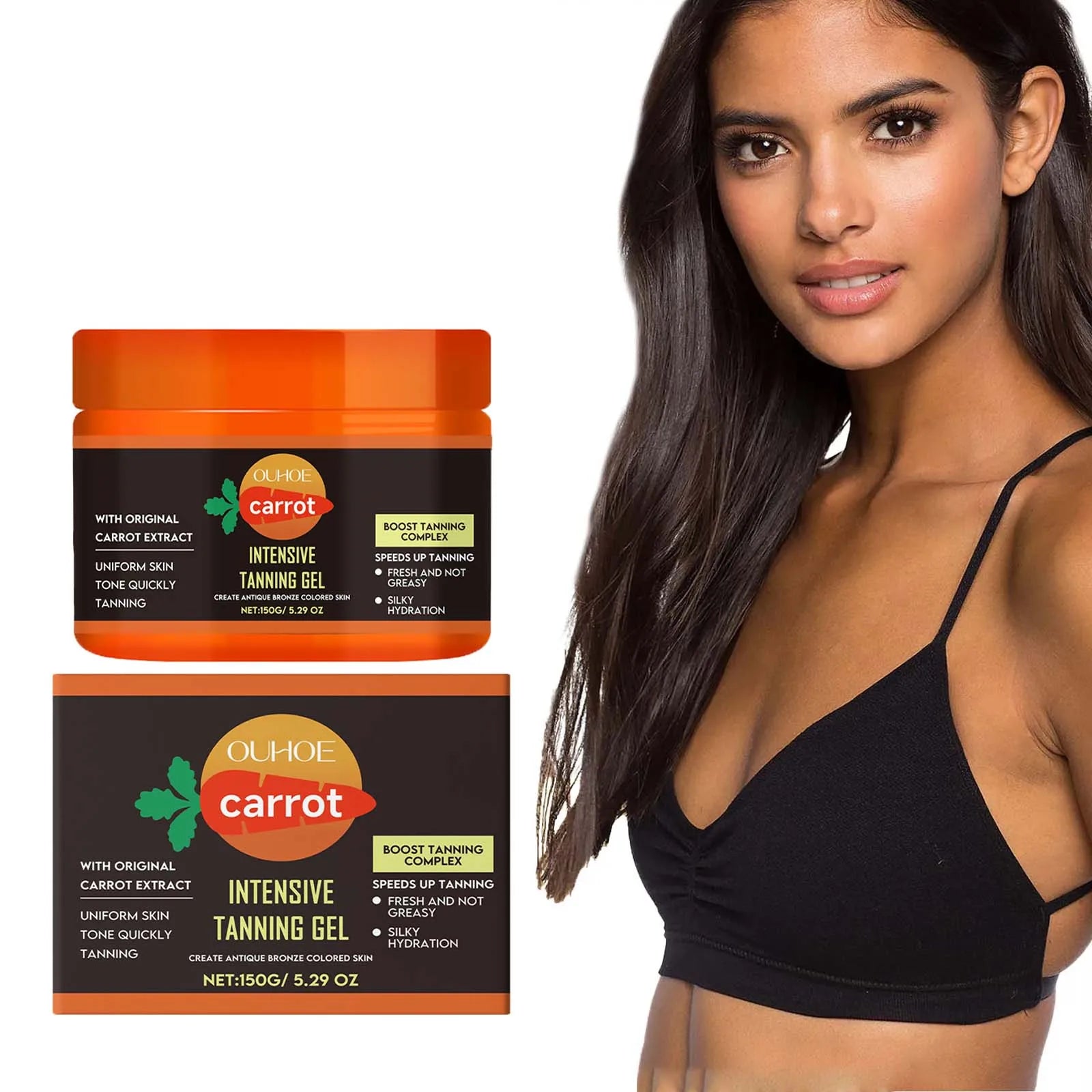 Carrot Tanning Gel Hydrating Lightweight Fast Absorbing Bronzing Gel Moisturizing Natural Sunless Tan Enhancer for Face & Body Oasis Select