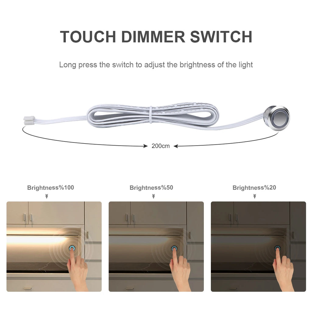 LED Light Bar Touch Sensor Dimming Swtich EU/US Power Plug Led Night Light for Kitchen Wardrobe Cabinet Lighting 30cm/40cm/50cm Oasis Select