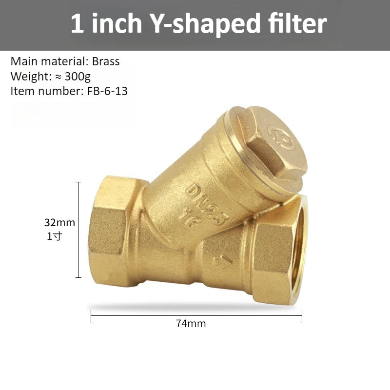 Brass Y-shaped Thickened Filter 2/3/4/6 Points DN8 10 15 20 25 32 40 50 BSP Internal Thread, Used for Water Filter Ball Valve Oasis Select 1 inch DN25 Y-strainer