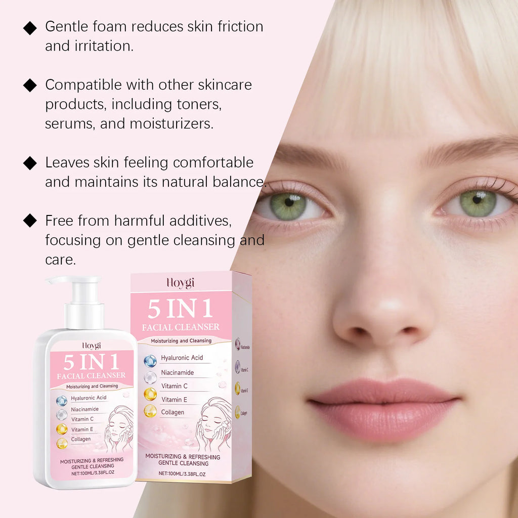 5 in 1 Moisturizing Facial Cleanser Refreshed Cleansing Makeup Remover Brightening Hydrating Light Texture Rich Foam Cleanser Oasis Select