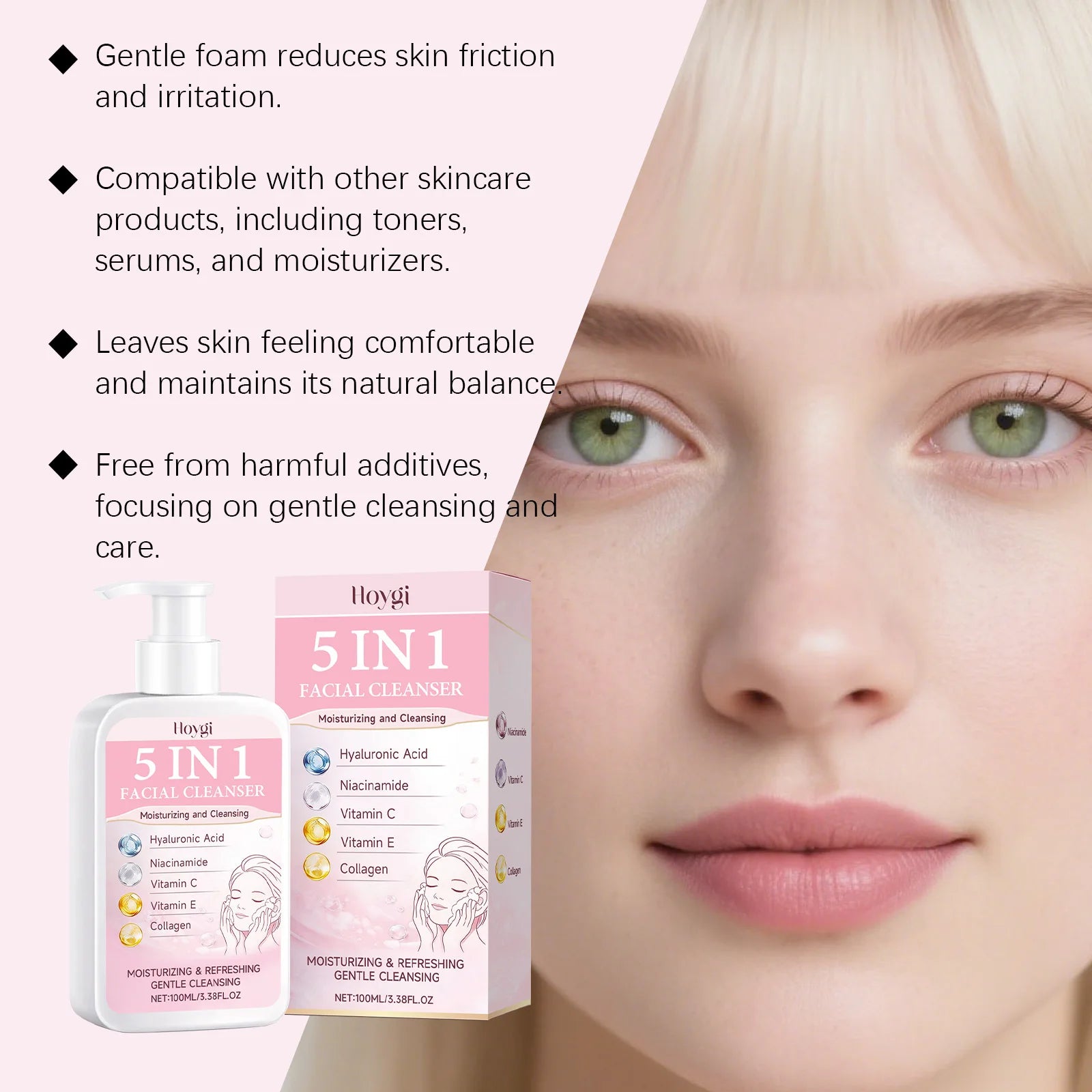 5 in 1 Moisturizing Facial Cleanser Refreshed Cleansing Makeup Remover Brightening Hydrating Light Texture Rich Foam Cleanser Oasis Select