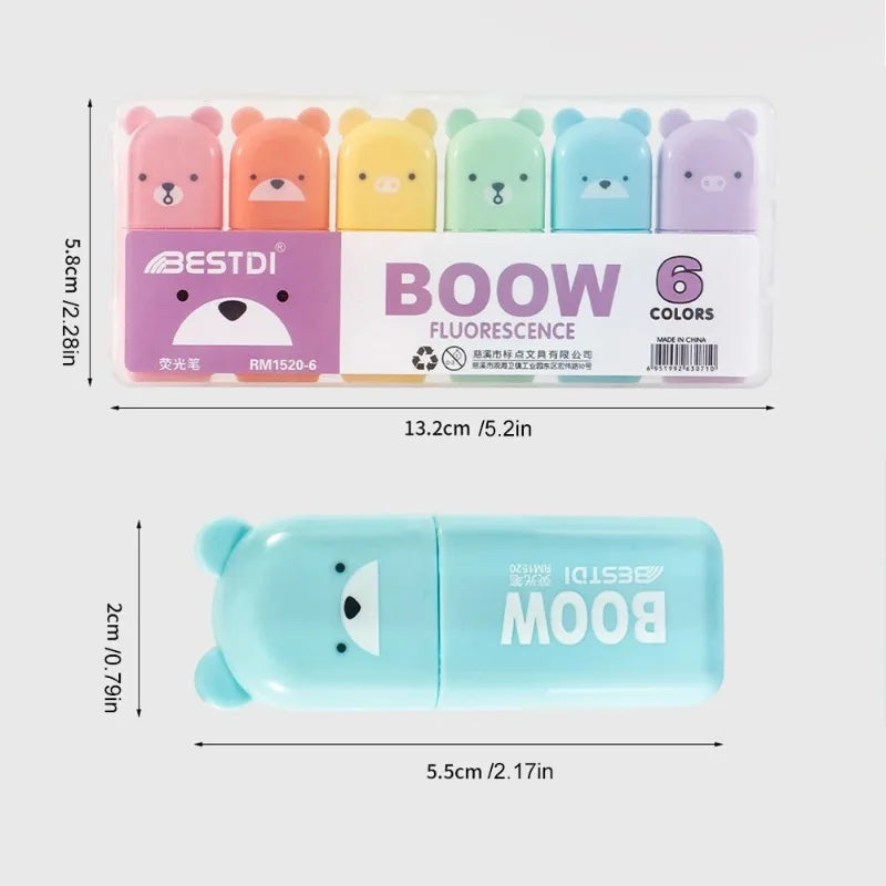 4/5/6Pcs Mini Highlighter Pens Bear Macaron Colors Highlighting Stationery Drawing Noting School Supplies Oasis Select