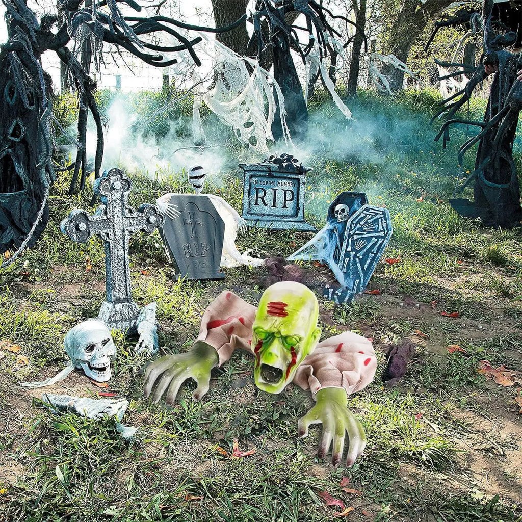 1PC Halloween Creepy Ghost Horror Ornament Glowing Skeleton Ground Plug Hands Set Warm Light Skeleton Decoration Street Lamp Oasis Select