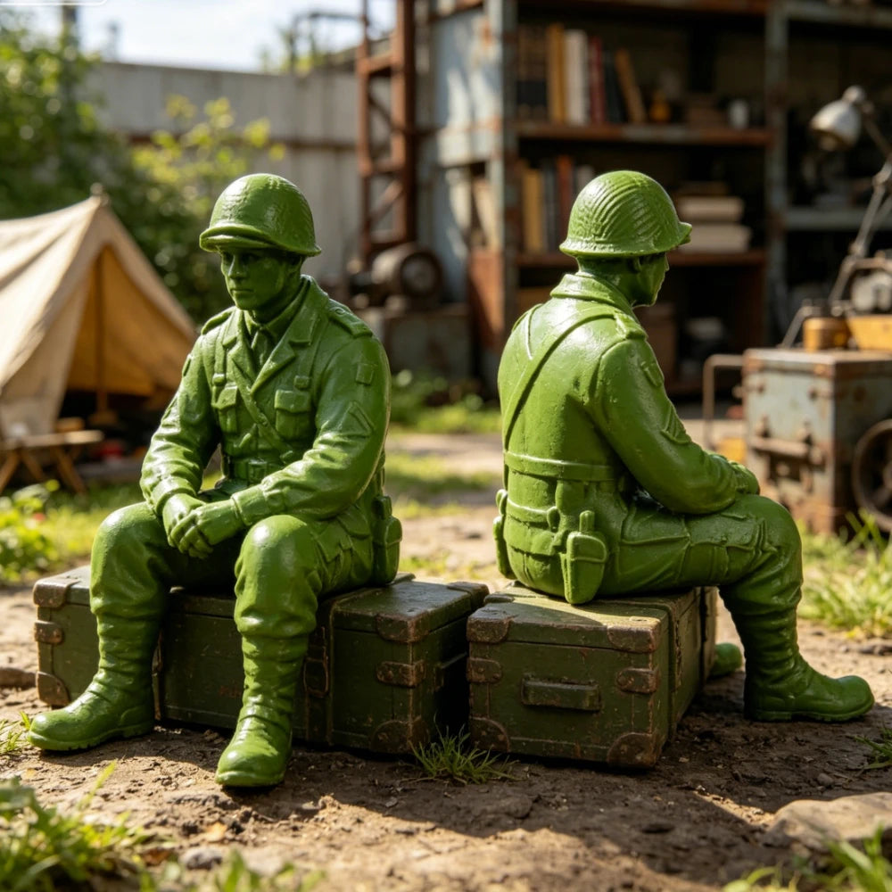 Retro Army Man Sitting Posture Figurine Shelf Decor Helmet Soldier Ornament Military Fan Gifts Minimalist Home Office Desk Decor Oasis Select