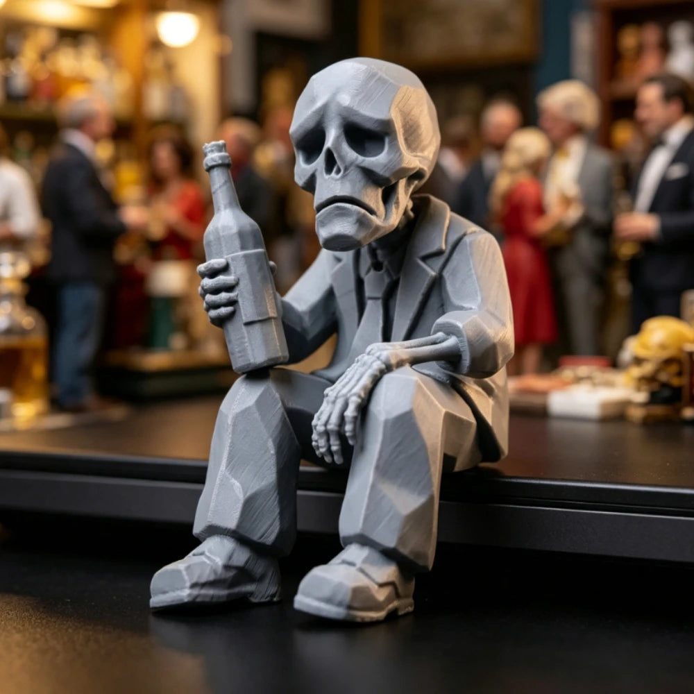 Drunk Skeleton Shelf Sitter FigurineDIY Office Humor Ornament Decor Desktop Monitor Gothic Desktop Companion Decor Humorous Gift Oasis Select