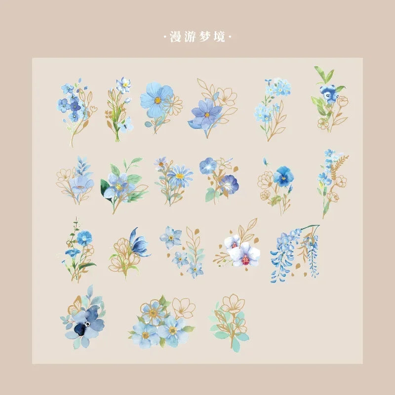 40Pcs/Bag Aesthetic Flower Stickers Pack Fresh Plant Hand Account DIY Material Decorative Stationery Stickers for Party Favors Oasis Select Style1