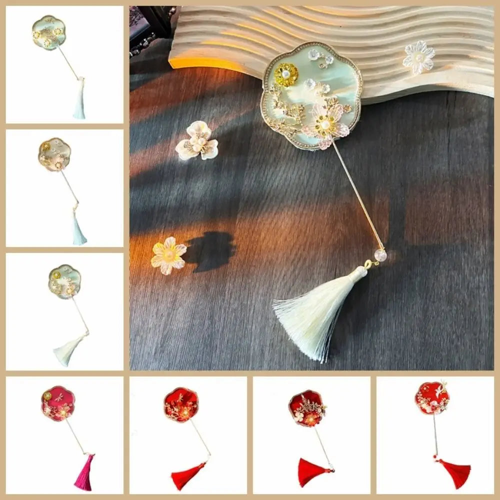 Chinese Style Mini Chinese Fan with Pendant Handheld Bridal Group Fan Tassels Vintage Chinese Silk Fan Chinese Wedding Oasis Select