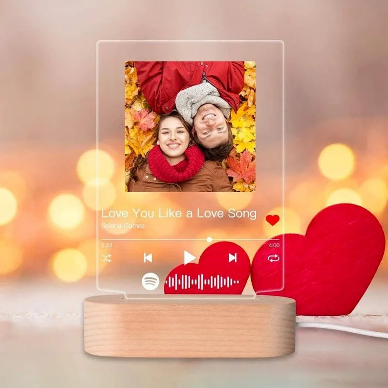 Custom photo music album cover night lamp engraved name song photo frame wooden base acrylic lamp gift Oasis Select