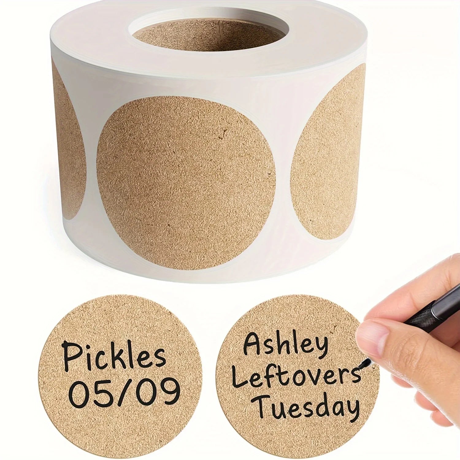500 pcs / 1 roll ，kraft round self-adhesive label paper items classification name stickers personalized labels Oasis Select 1 roll