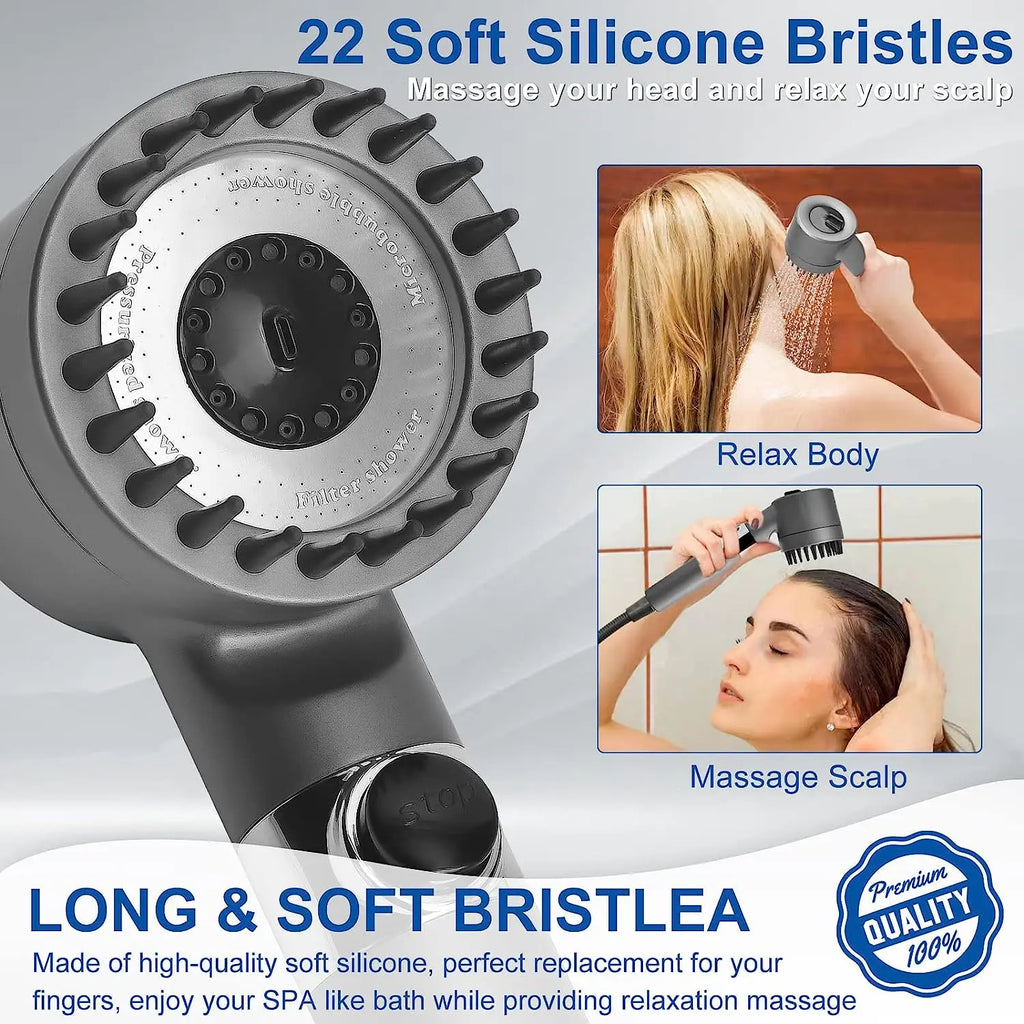 High-pressure shower head with massage brush filter 3 modes adjustable water spray Rain shower faucet Bathroom accessories Oasis Select
